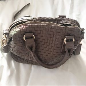 Woven leather handbag purse